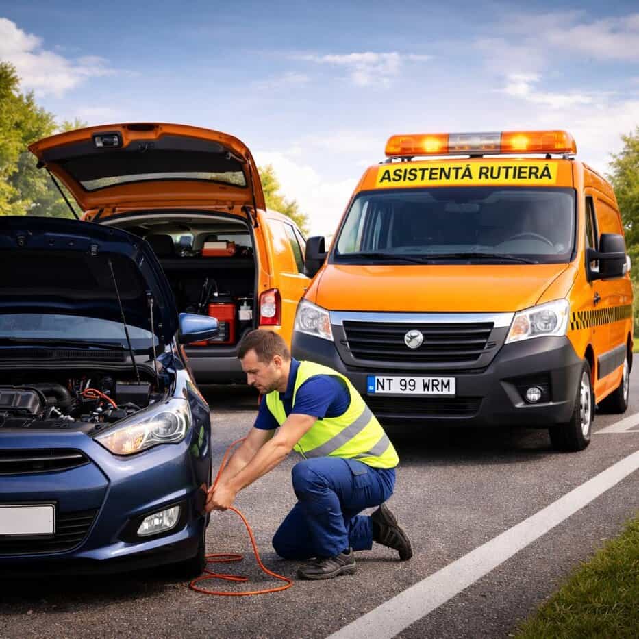 Serviciu de asistență rutieră în Roman și județul Neamț pentru baterie descărcată și probleme tehnice