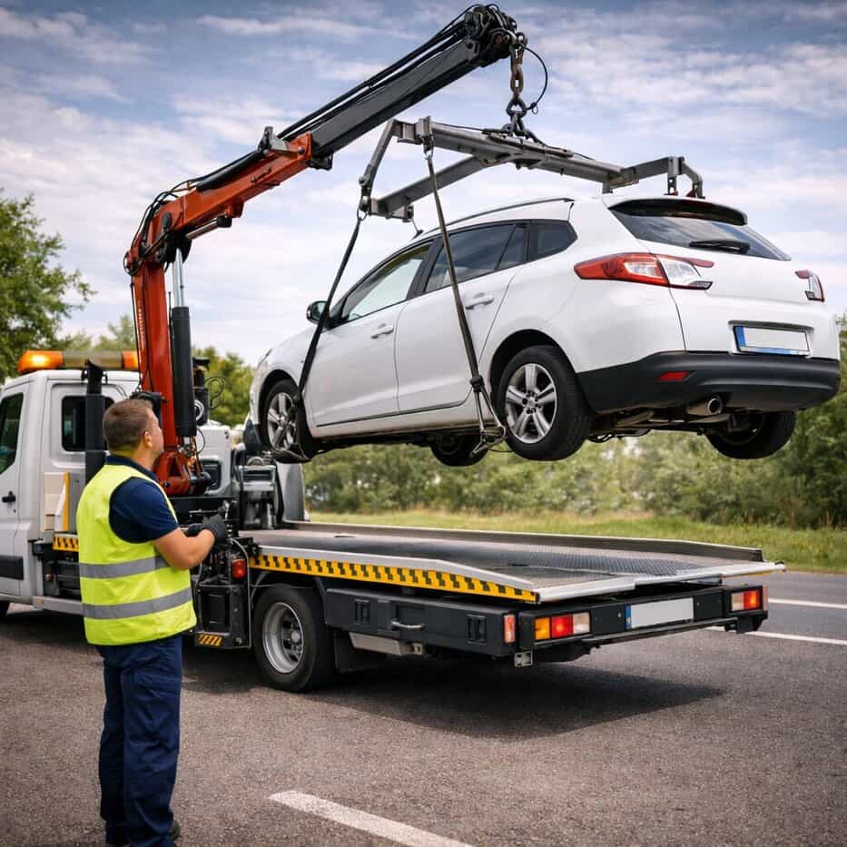 Ridicare auto cu macara pentru vehicul blocat în Roman, județul Neamț